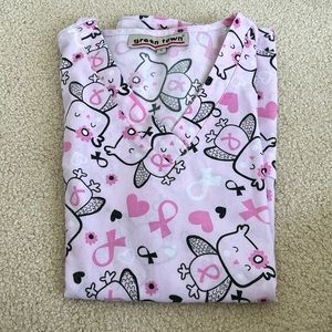 Owls breast cancer awareness scrub top size small